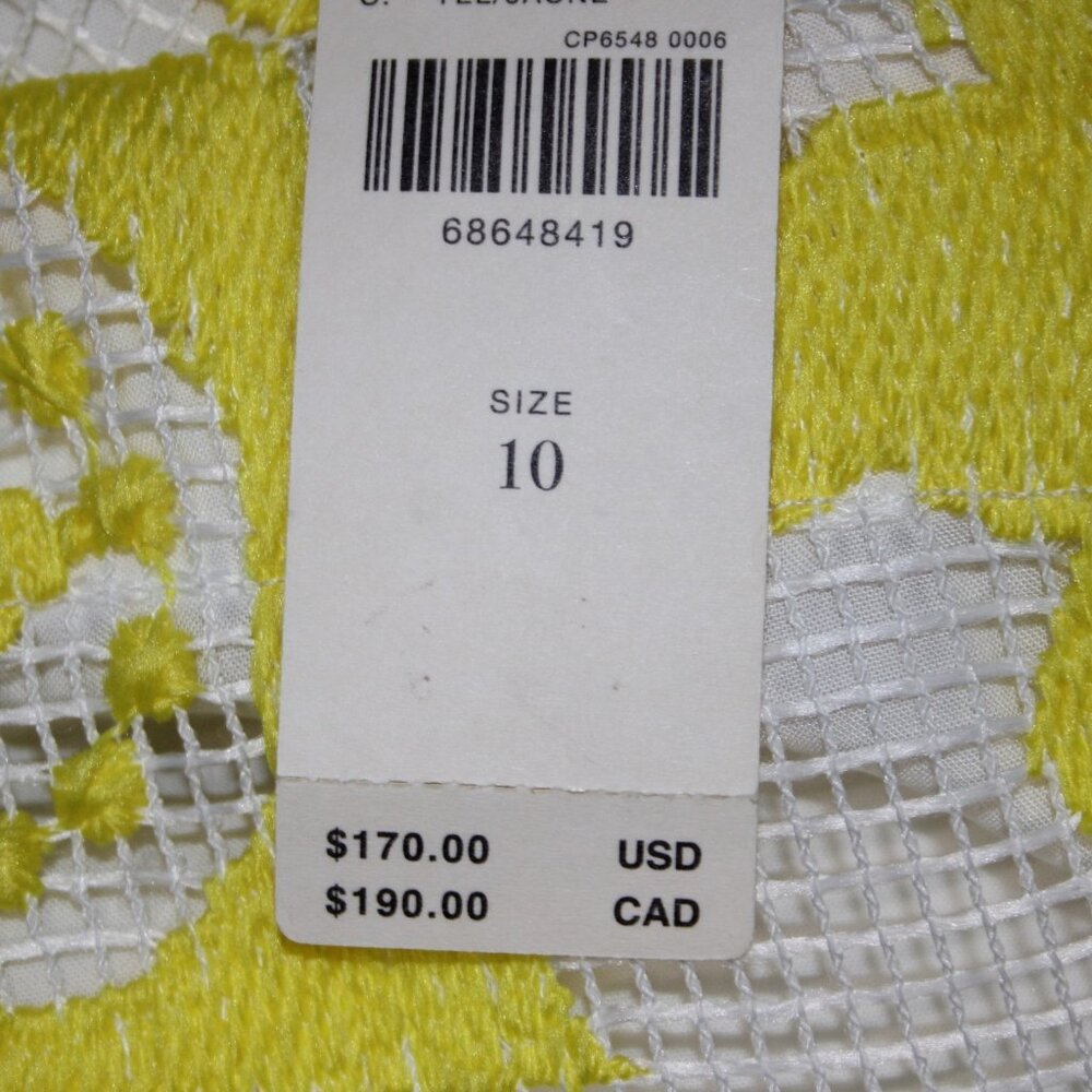 Maeve Dress $170 Sz 10 Yellow White Lined Embroidered V Neck Poly Viscose - Picture 15 of 16